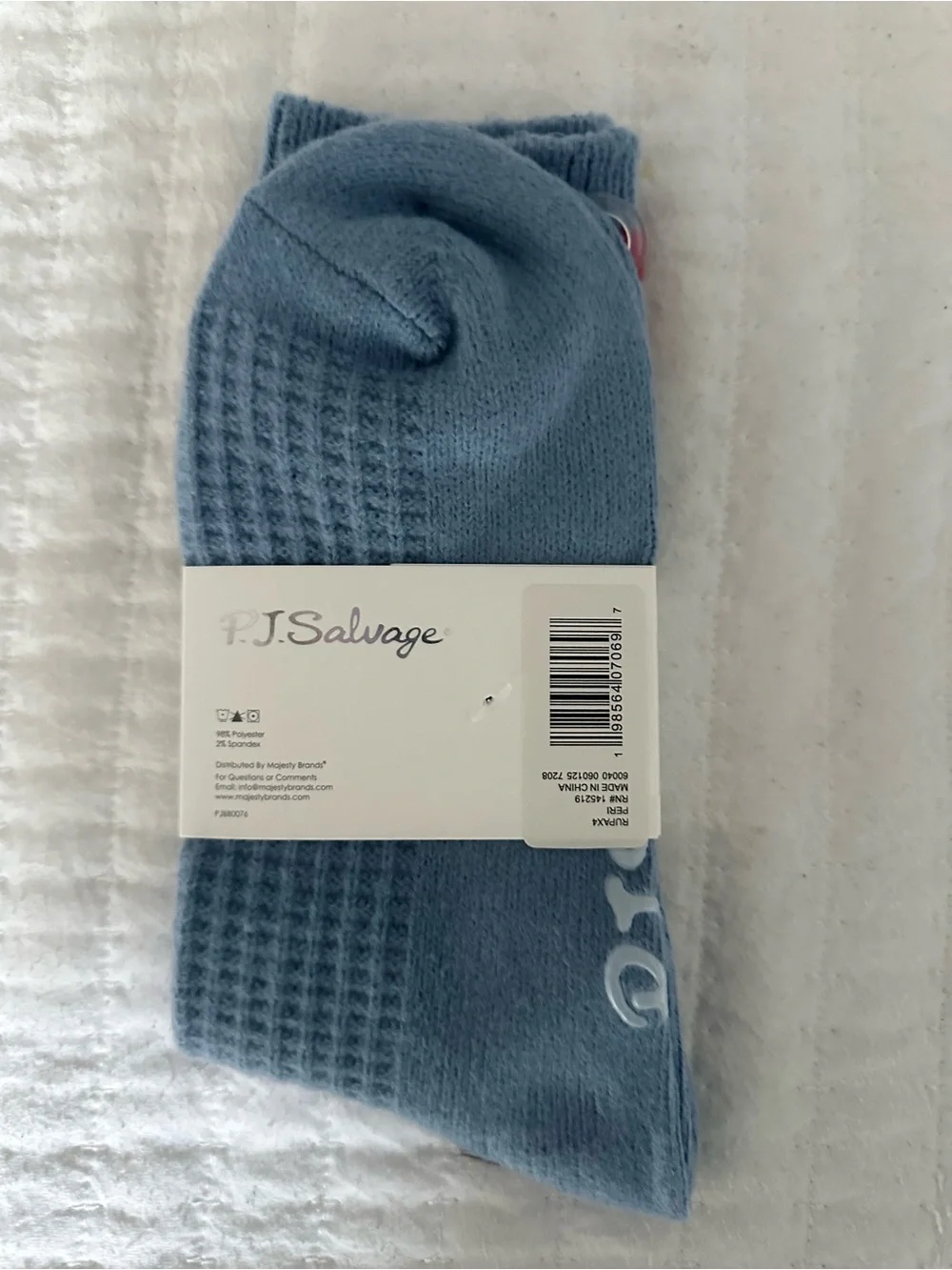 P.J. Salvage Light Blue Waffle Knit Socks with Red Stripes